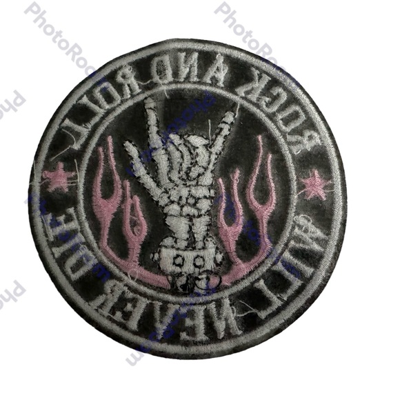 Rock n Roll embroidered patch round iron on sew on 3.5” DIY crafts hats - Picture 2 of 2